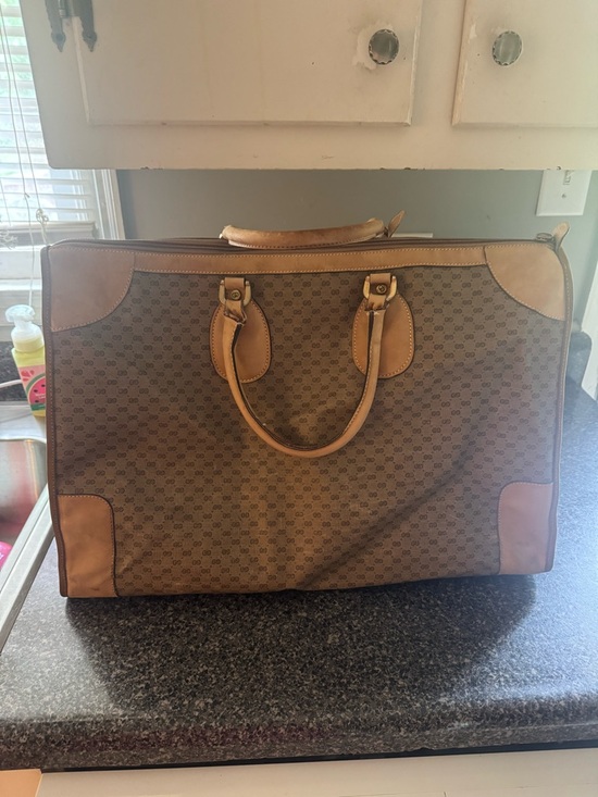 Gucci Handbags - VTG Gucci Brown Monogram Travel Tote with Tan Leather Trim